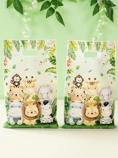 50pcs Jungle Animal Theme Gift Bags, Cartoon Animal Pattern Gift Packaging Bags, Portable Bags, Jungle Animal Party, Jungle Adventure Party, Jungle Animal Theme Birthday Party, Baby Boy Gift Wrapping