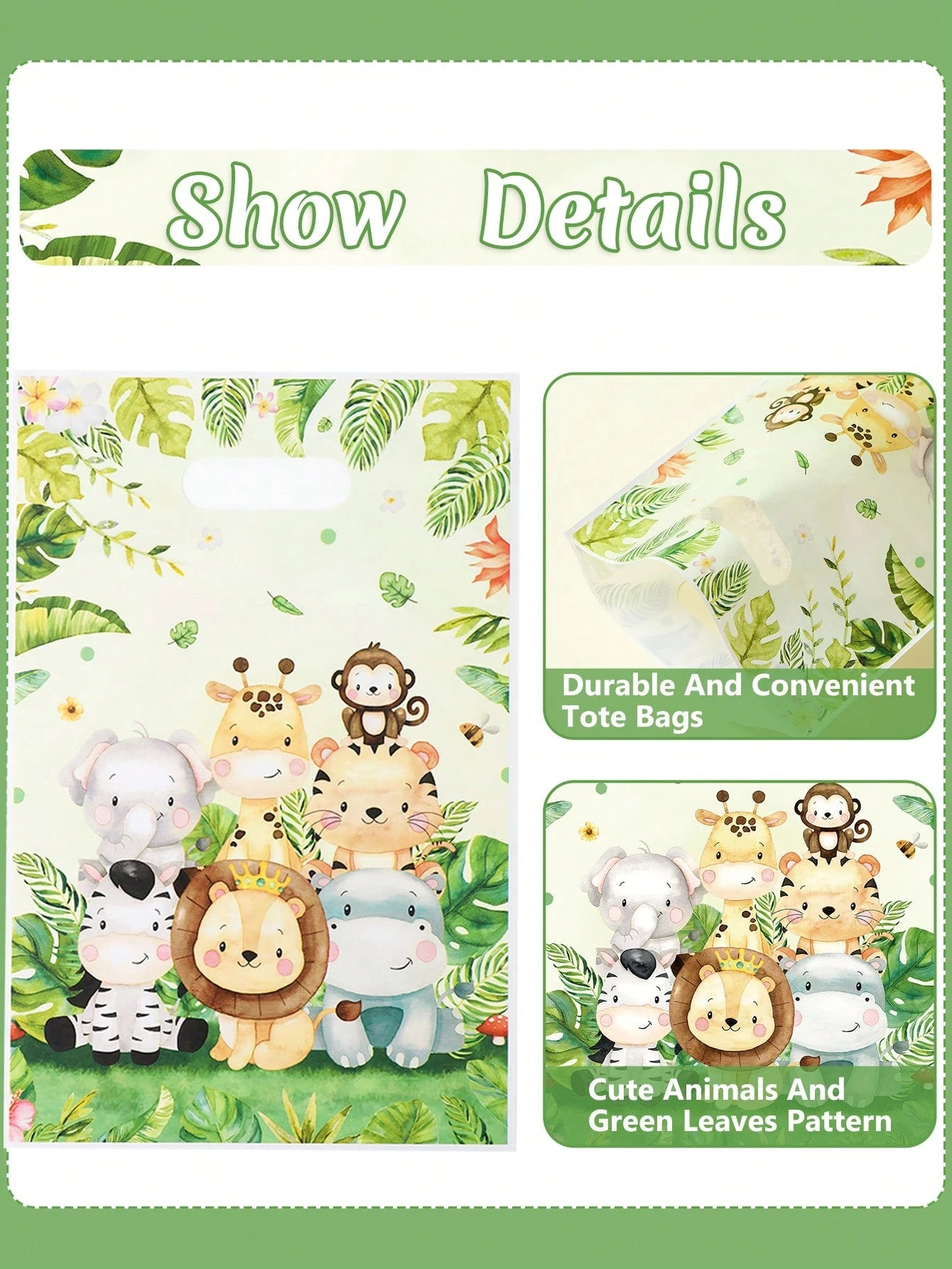 50pcs Jungle Animal Theme Gift Bags, Cartoon Animal Pattern Gift Packaging Bags, Portable Bags, Jungle Animal Party, Jungle Adventure Party, Jungle Animal Theme Birthday Party, Baby Boy Gift Wrapping