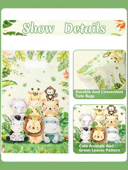 50pcs Jungle Animal Theme Gift Bags, Cartoon Animal Pattern Gift Packaging Bags, Portable Bags, Jungle Animal Party, Jungle Adventure Party, Jungle Animal Theme Birthday Party, Baby Boy Gift Wrapping