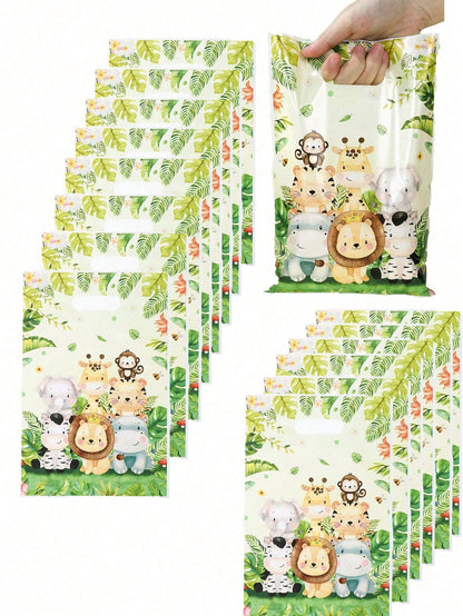 50pcs Jungle Animal Theme Gift Bags, Cartoon Animal Pattern Gift Packaging Bags, Portable Bags, Jungle Animal Party, Jungle Adventure Party, Jungle Animal Theme Birthday Party, Baby Boy Gift Wrapping