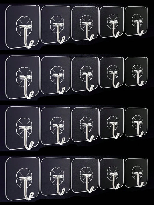 50pcs Transparent Strong Adhesive Hooks, No Drilling Required, Damage-Free Hanging Hooks, Removable, Transparent, Waterproof, Rust-Proof, Suitable For Clothes, Hats, Tableware, Shoes, Accessories, Kit