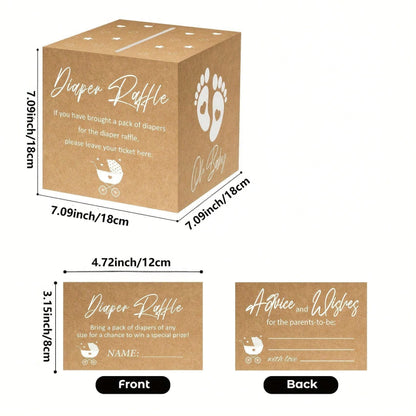 51 Piece Diaper Raffle Ticket Game Set With Decorative Box- 50 Double-Side Printing Fun Baby Shower Game Tickets + 1 Raffle Card Game Box- Great For Gender Reveals- Fun Table Centerpieces And Boy/G