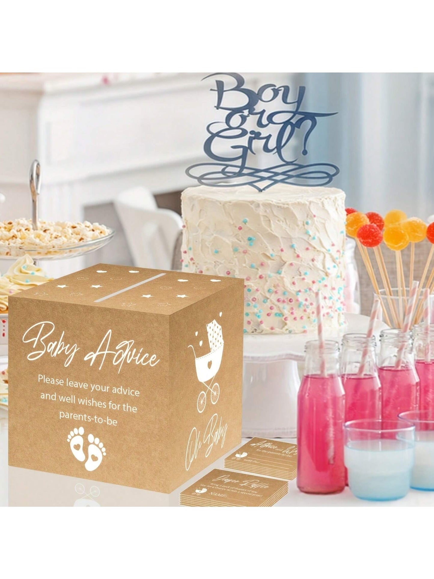 51 Piece Diaper Raffle Ticket Game Set With Decorative Box- 50 Double-Side Printing Fun Baby Shower Game Tickets + 1 Raffle Card Game Box- Great For Gender Reveals- Fun Table Centerpieces And Boy/G