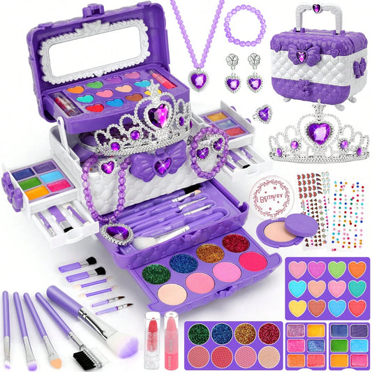 56 PCS Real Washable Kids Makeup Girl Toys, Princess Dress Up Girls Toys, Princess Jewelry Birthday Christmas Gifts For Girls Ages 3 4 5 6 7 8 9 10 12