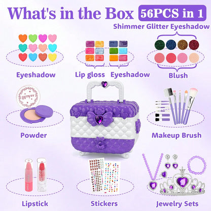 56 PCS Real Washable Kids Makeup Girl Toys, Princess Dress Up Girls Toys, Princess Jewelry Birthday Christmas Gifts For Girls Ages 3 4 5 6 7 8 9 10 12