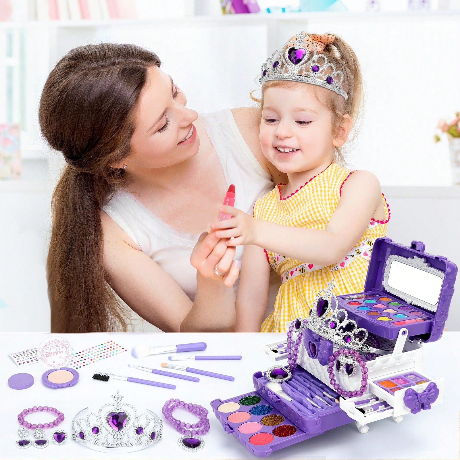 56 PCS Real Washable Kids Makeup Girl Toys, Princess Dress Up Girls Toys, Princess Jewelry Birthday Christmas Gifts For Girls Ages 3 4 5 6 7 8 9 10 12