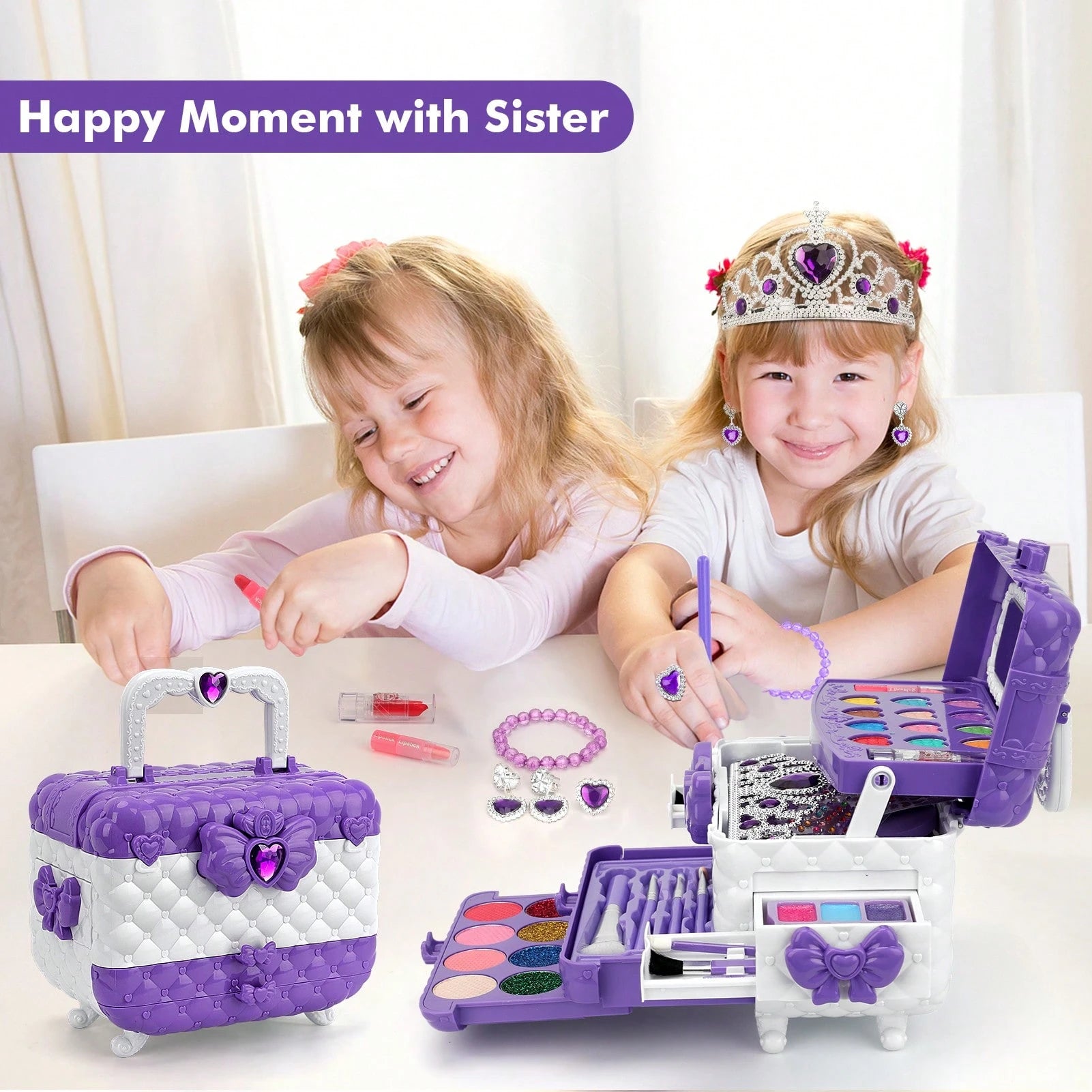 56 PCS Real Washable Kids Makeup Girl Toys, Princess Dress Up Girls Toys, Princess Jewelry Birthday Christmas Gifts For Girls Ages 3 4 5 6 7 8 9 10 12