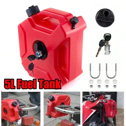 5L Gas Fuel Tank, Motorcycle Oil Tank, Medium Size Fluids Storage, Leak Proof Design, With Locking Mounting Upgraded Bracket Mounting 5L/ 1.3 Gallon Fits For Car Motorcycle SUV ATV UTV/U Bolt For 1"