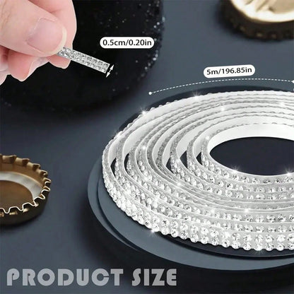 5m/Roll DIY Rhinestone Strip, Suitable For Car Crystal Diamond Decoration, Car Diamond Decoration, Self-Adhesive Diamond Crafts DIY Rhinestone Strip