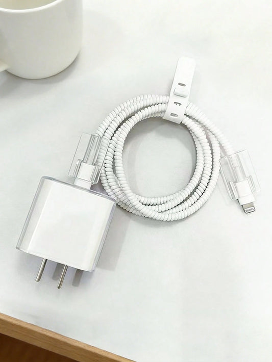 5pcs/4pcs/2pcs Minimalist Transparent Data Cable Protector Set, Solid Color All-Match Digital Accessories Compatible With Multiple Scenarios, Compatible With Apple 18W/20W Fast Charging, Minimalist Ve