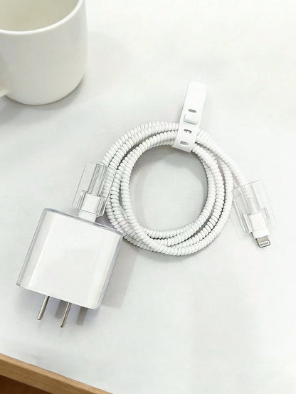 5pcs/4pcs/2pcs Minimalist Transparent Data Cable Protector Set, Solid Color All-Match Digital Accessories Compatible With Multiple Scenarios, Compatible With Apple 18W/20W Fast Charging, Minimalist Ve