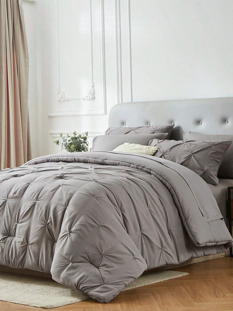 5Pcs/7-Pcs Queen Pinched Pleat Bed Comforter Sets Queen- Luxurious, Soft, Breathable, And Cooling Summer Bedding For All Seasons With Sheets, Pinched Pleat Design, And Bed-In-A-Bag- Easy Care, Mac