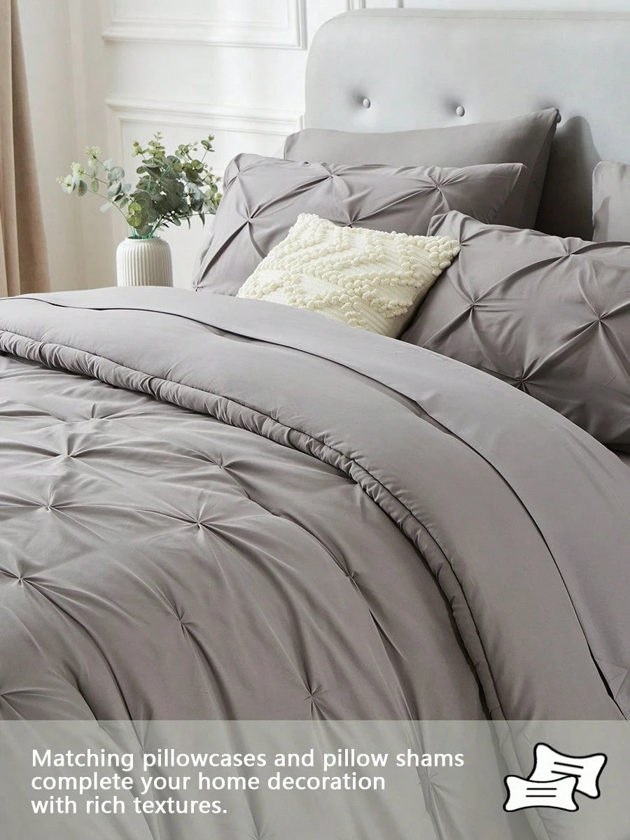 5Pcs/7-Pcs Queen Pinched Pleat Bed Comforter Sets Queen- Luxurious, Soft, Breathable, And Cooling Summer Bedding For All Seasons With Sheets, Pinched Pleat Design, And Bed-In-A-Bag- Easy Care, Mac