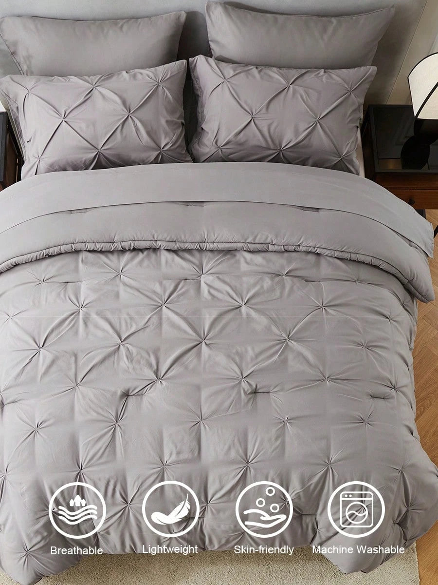 5Pcs/7-Pcs Queen Pinched Pleat Bed Comforter Sets Queen- Luxurious, Soft, Breathable, And Cooling Summer Bedding For All Seasons With Sheets, Pinched Pleat Design, And Bed-In-A-Bag- Easy Care, Mac