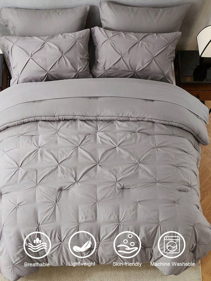 5Pcs/7-Pcs Queen Pinched Pleat Bed Comforter Sets Queen- Luxurious, Soft, Breathable, And Cooling Summer Bedding For All Seasons With Sheets, Pinched Pleat Design, And Bed-In-A-Bag- Easy Care, Mac