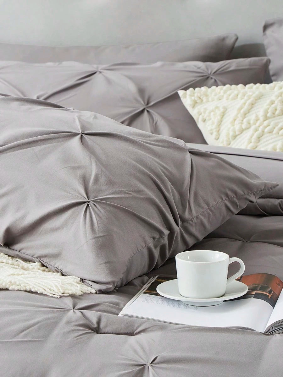 5Pcs/7-Pcs Queen Pinched Pleat Bed Comforter Sets Queen- Luxurious, Soft, Breathable, And Cooling Summer Bedding For All Seasons With Sheets, Pinched Pleat Design, And Bed-In-A-Bag- Easy Care, Mac