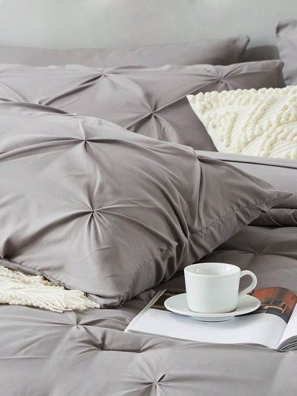 5Pcs/7-Pcs Queen Pinched Pleat Bed Comforter Sets Queen- Luxurious, Soft, Breathable, And Cooling Summer Bedding For All Seasons With Sheets, Pinched Pleat Design, And Bed-In-A-Bag- Easy Care, Mac