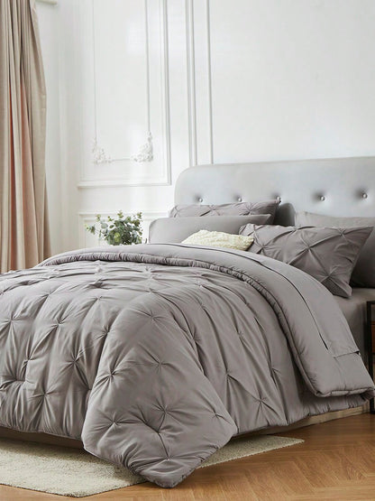 5Pcs/7-Pcs Queen Pinched Pleat Bed Comforter Sets Queen- Luxurious, Soft, Breathable, And Cooling Summer Bedding For All Seasons With Sheets, Pinched Pleat Design, And Bed-In-A-Bag- Easy Care, Mac