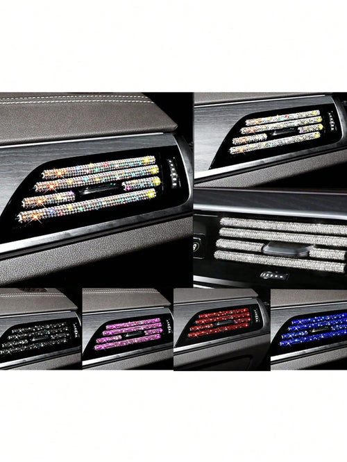 5pcs Car Air Vent Decorative Strips With Diamond Crystal Rhinestones