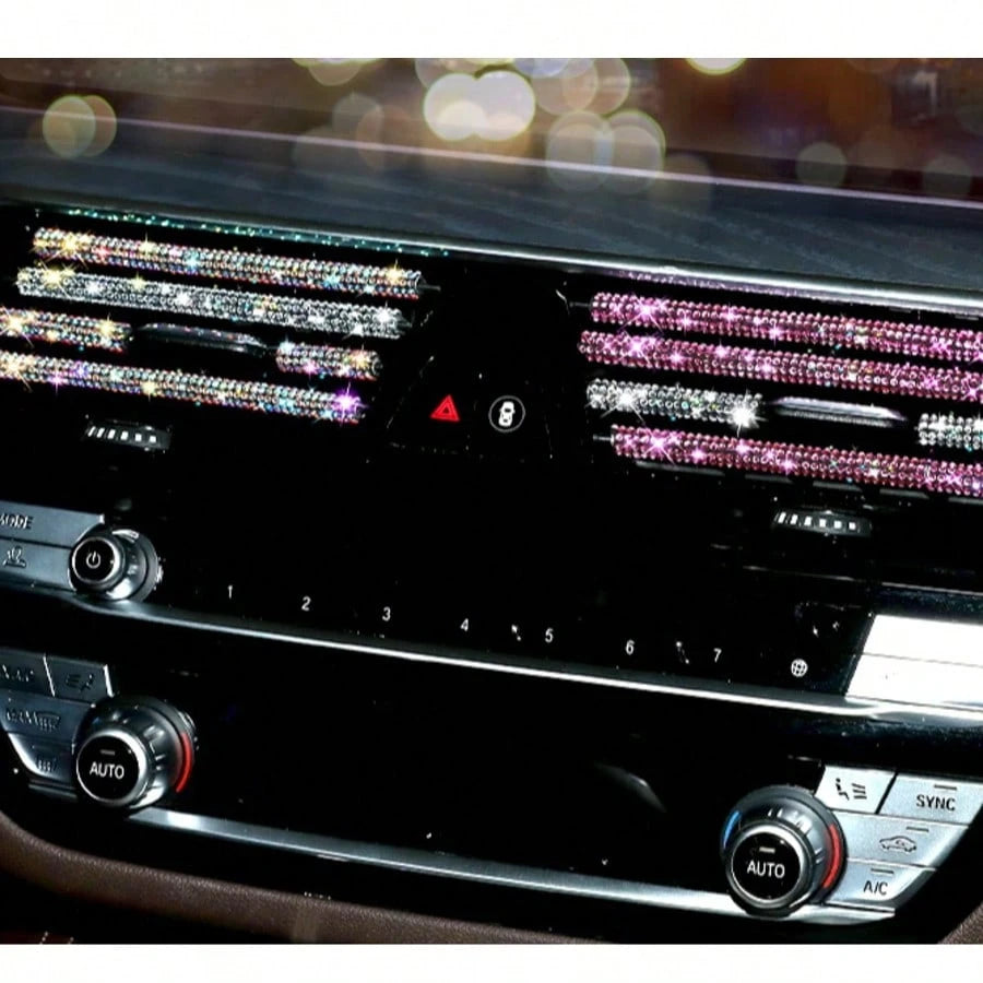 5pcs Car Air Vent Decorative Strips With Diamond Crystal Rhinestones