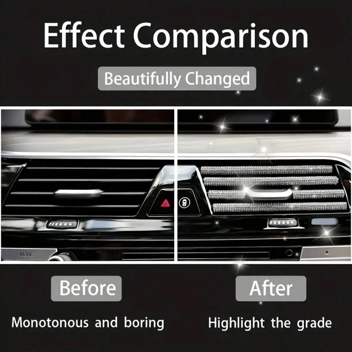 5pcs Car Air Vent Decorative Strips With Diamond Crystal Rhinestones