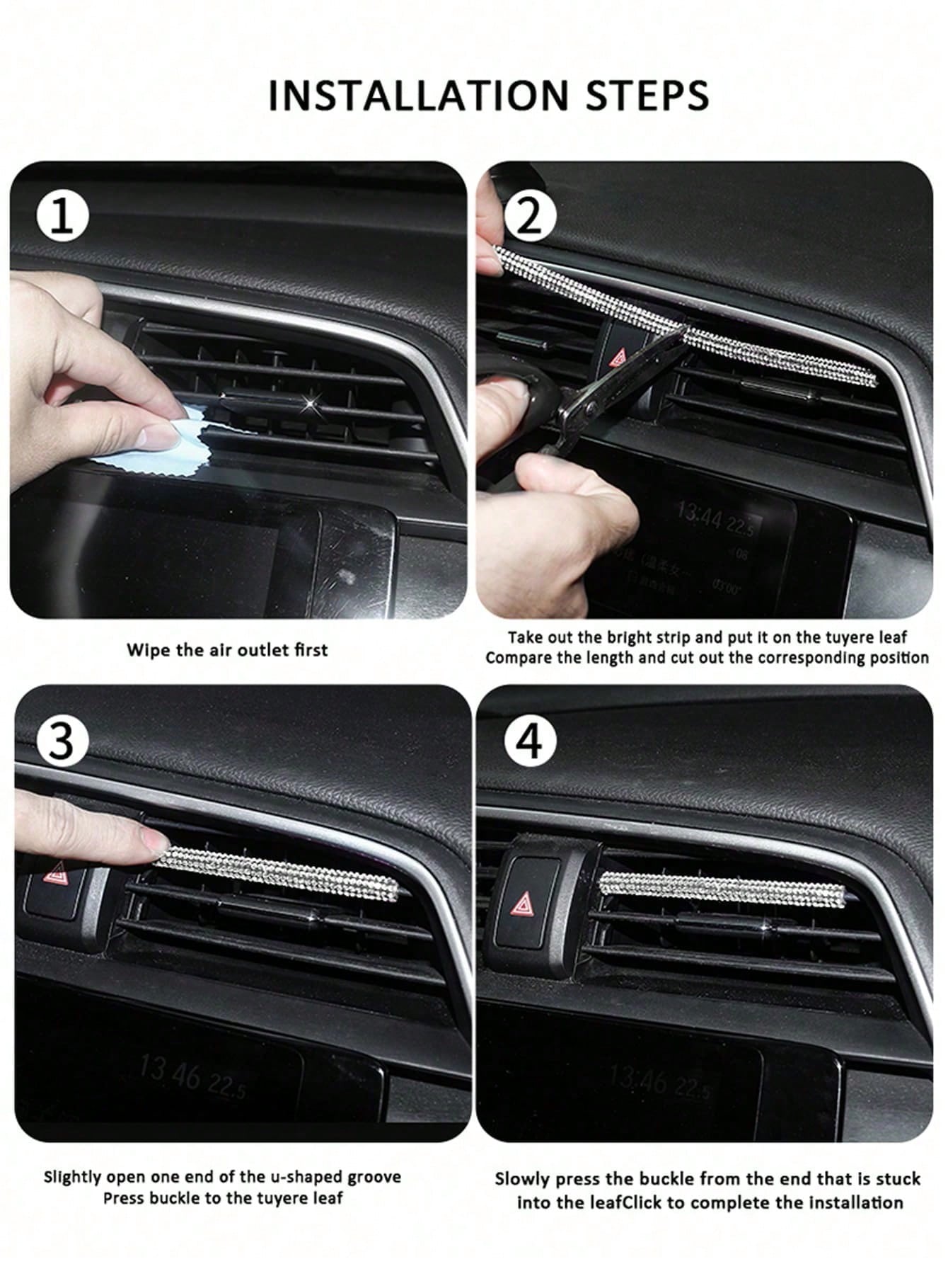 5pcs Car Air Vent Decorative Strips With Diamond Crystal Rhinestones