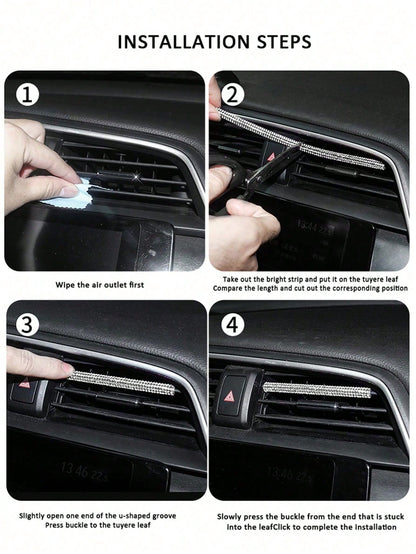 5pcs Car Air Vent Decorative Strips With Diamond Crystal Rhinestones