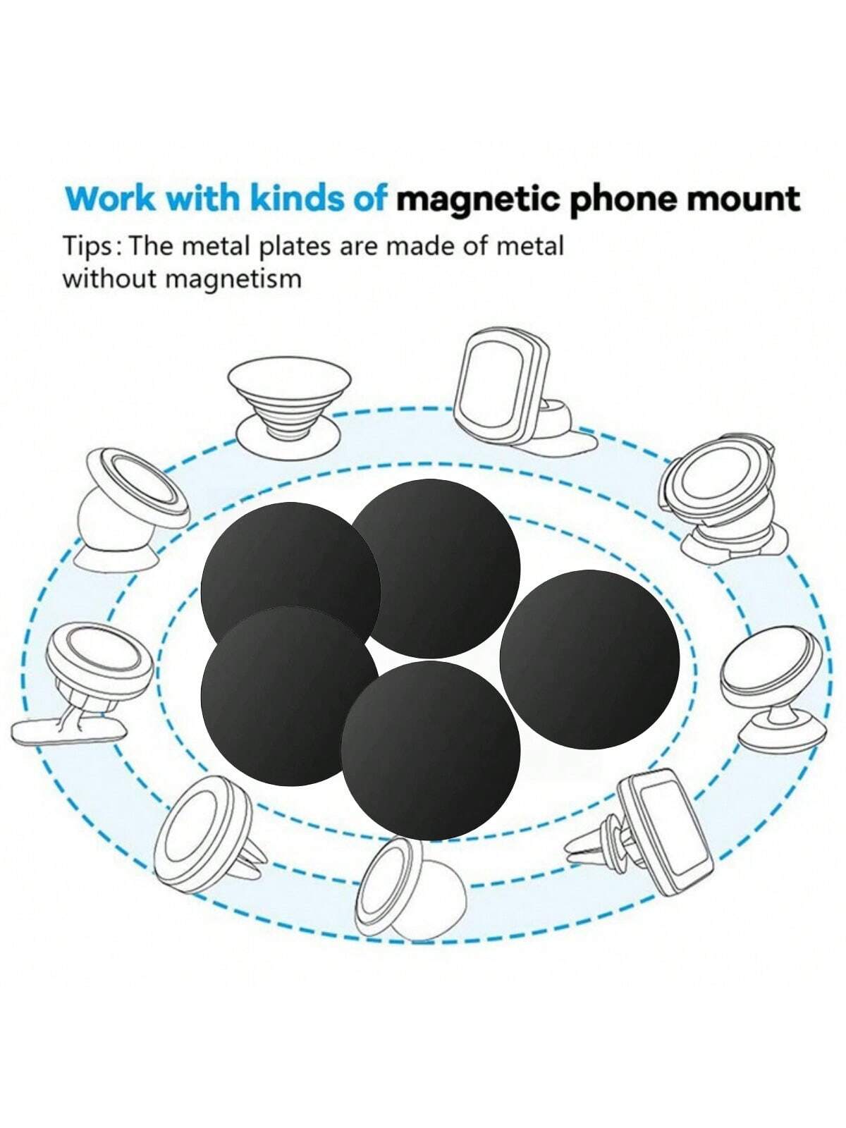 5pcs Electroplated Black Iron Sheet Phone Holder Accessory With 40mm Diameter And Adhesive Backing