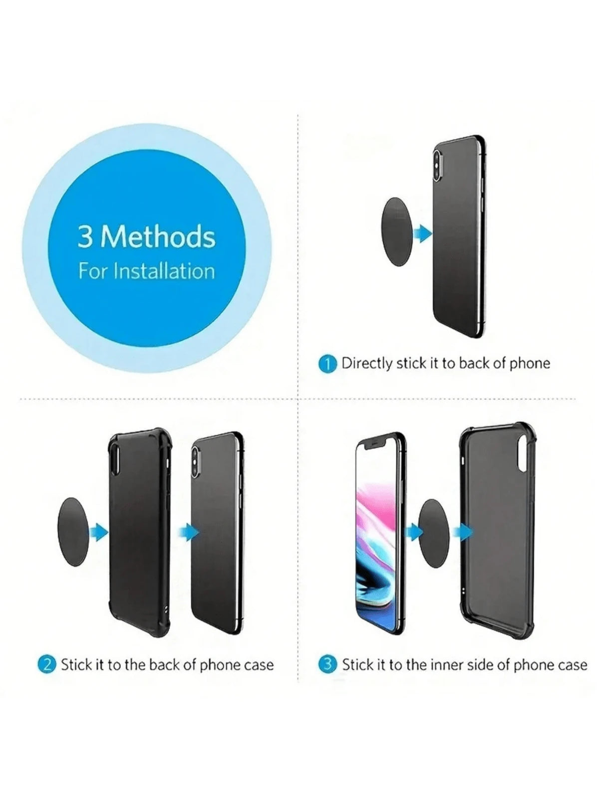 5pcs Electroplated Black Iron Sheet Phone Holder Accessory With 40mm Diameter And Adhesive Backing