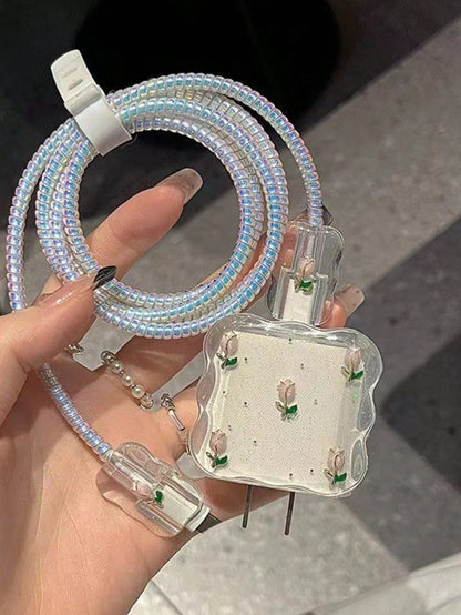 5pcs Flower/Butterfly Design Data Cable Protector Case, 20W Fast Charging Compatible With IPhone 14/13/12/11, Best Gift For Friends