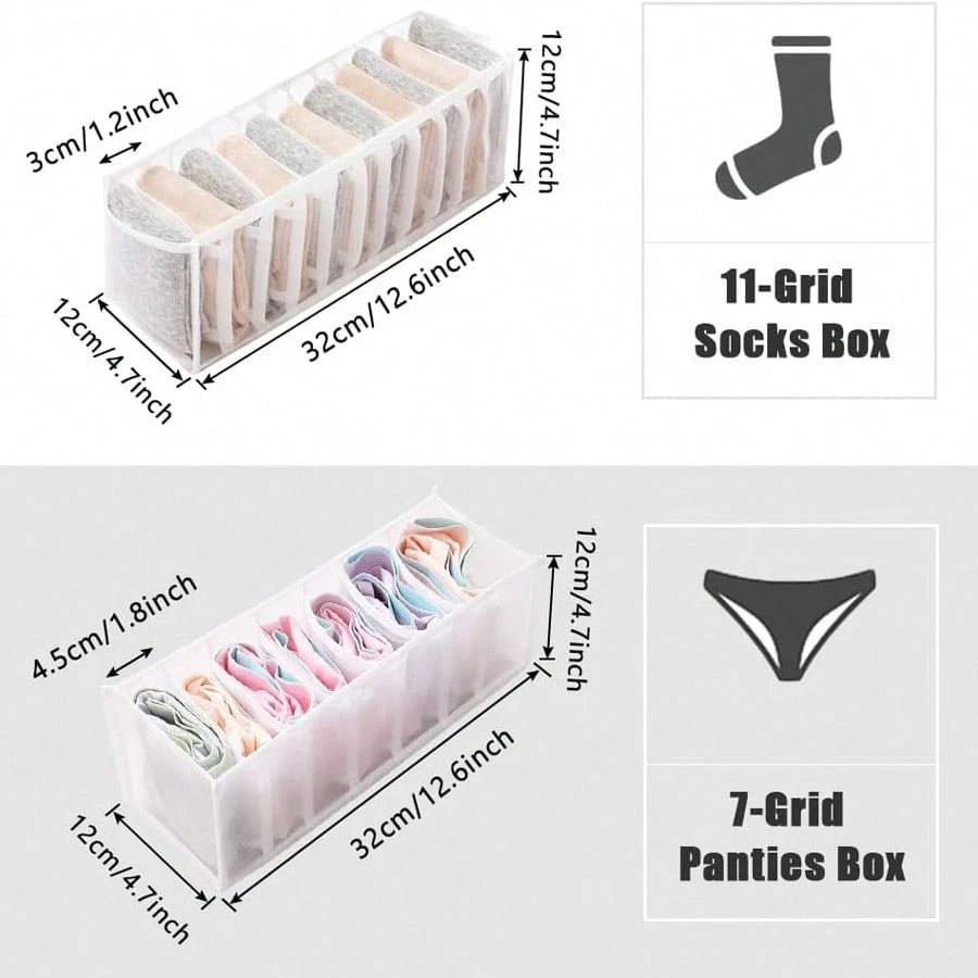 5pcs Foldable Clothes Drawer Organizers, For Baby Diapers, Bibs, Socks And Handkerchief Storage, Compartment Storage Box, 11 Grids + 7 Grids