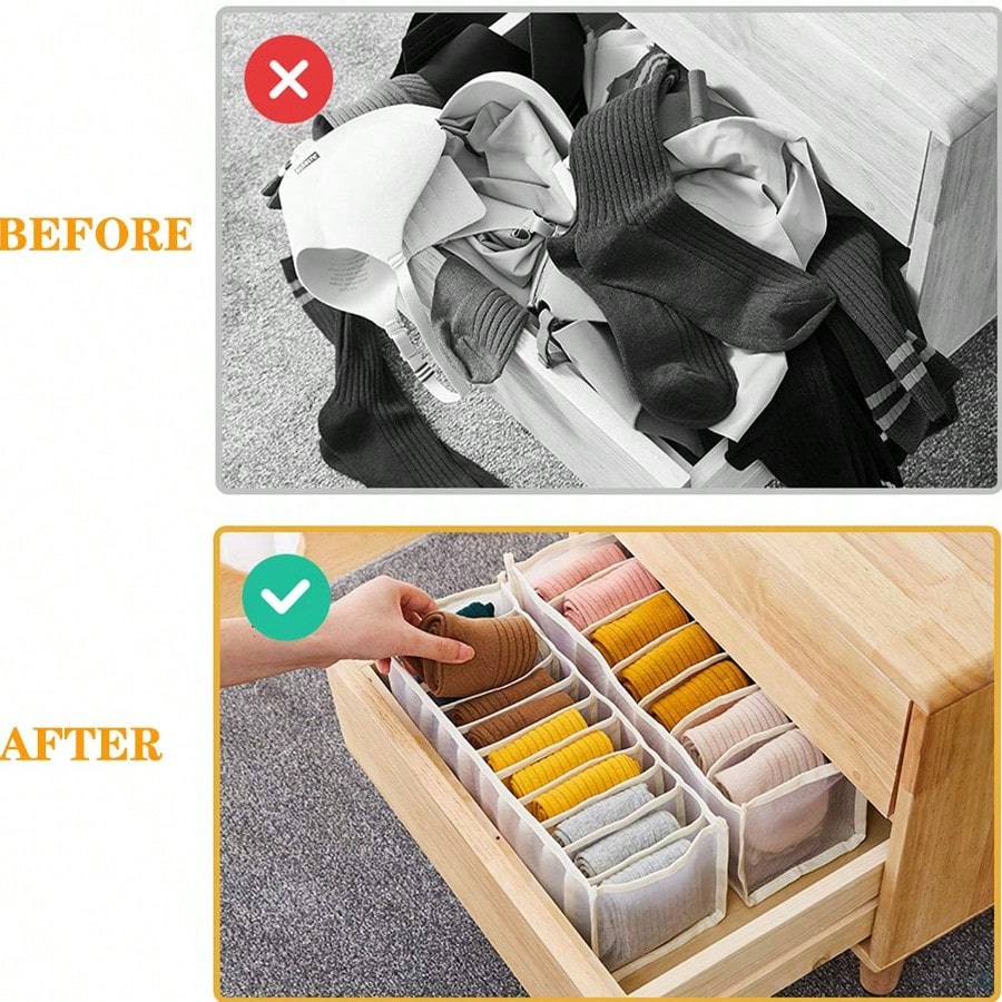 5pcs Foldable Clothes Drawer Organizers, For Baby Diapers, Bibs, Socks And Handkerchief Storage, Compartment Storage Box, 11 Grids + 7 Grids