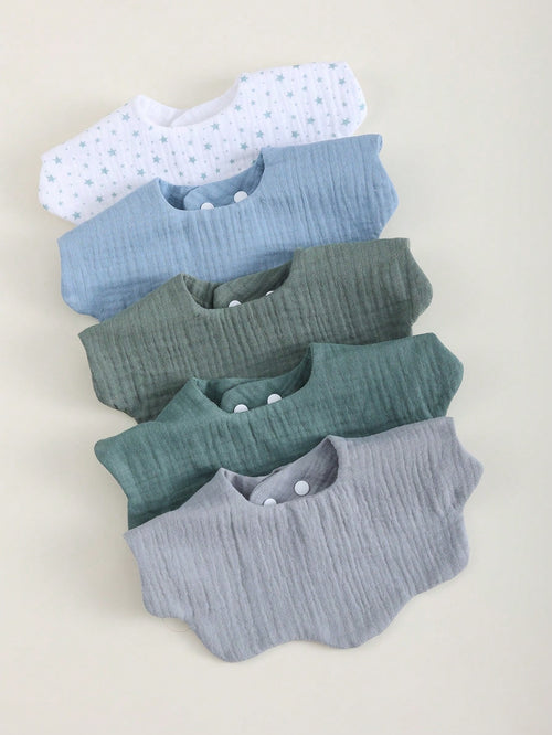 5pcs/Pack Cotton Absorbent Breathable Bibs, Fashionable Baby Burp Cloths, Soft Muslim Cotton