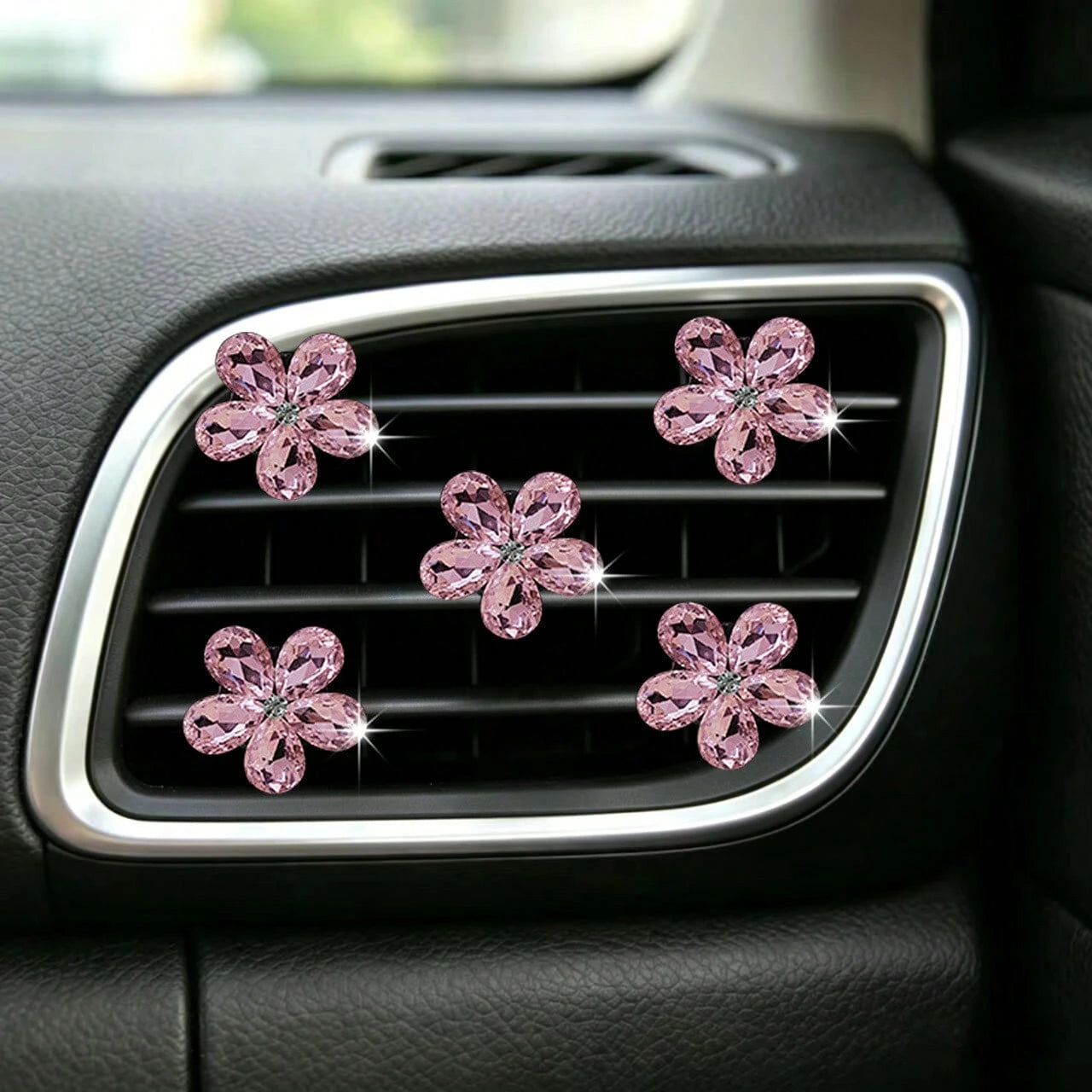 5pcs Shiny Crystal Flower Car Air Vent Clip Decor, Car Interior Ornament, Personalized Decoration For Men And Women