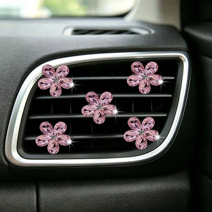 5pcs Shiny Crystal Flower Car Air Vent Clip Decor, Car Interior Ornament, Personalized Decoration For Men And Women