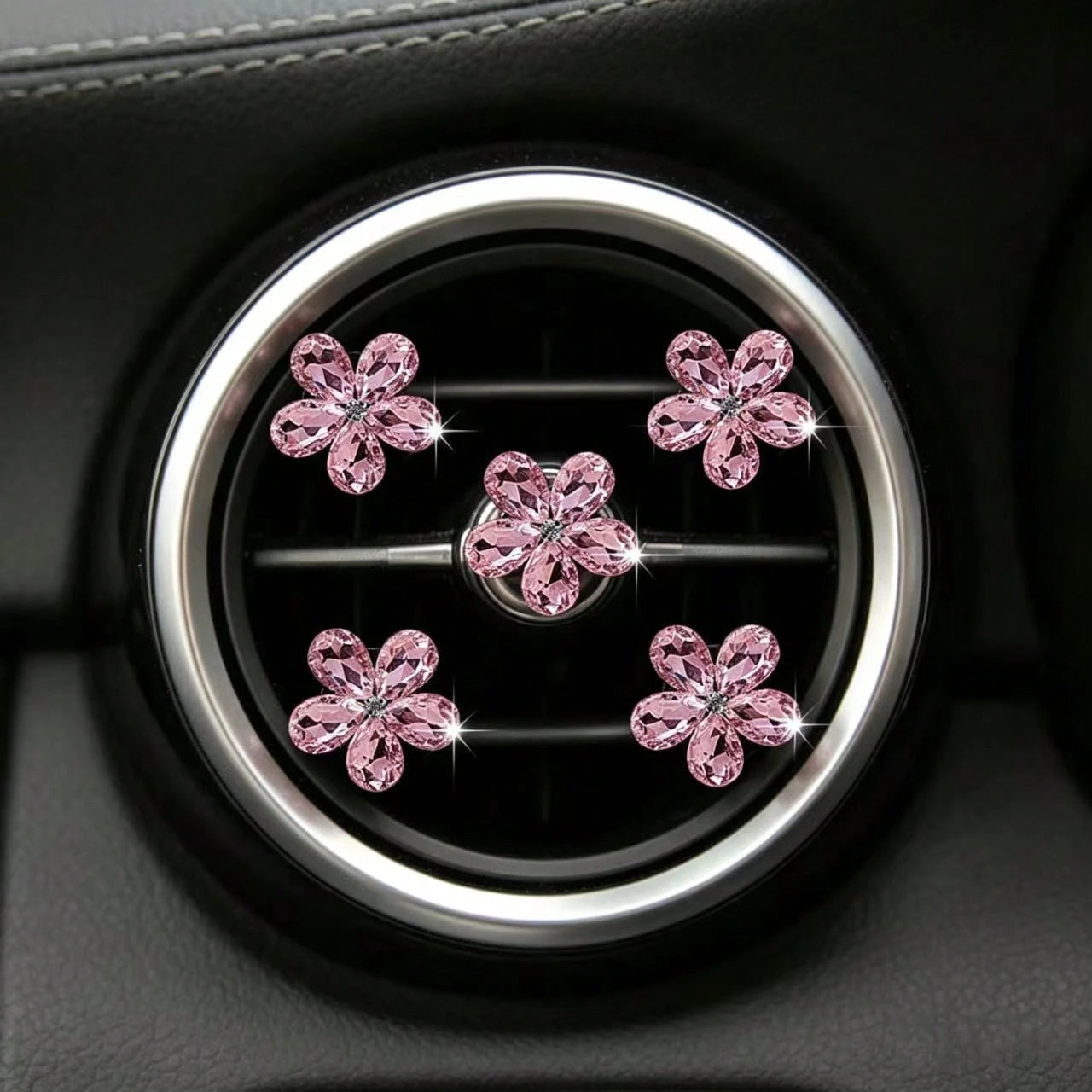 5pcs Shiny Crystal Flower Car Air Vent Clip Decor, Car Interior Ornament, Personalized Decoration For Men And Women