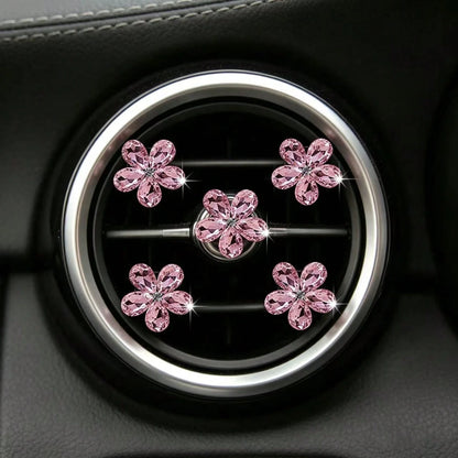 5pcs Shiny Crystal Flower Car Air Vent Clip Decor, Car Interior Ornament, Personalized Decoration For Men And Women