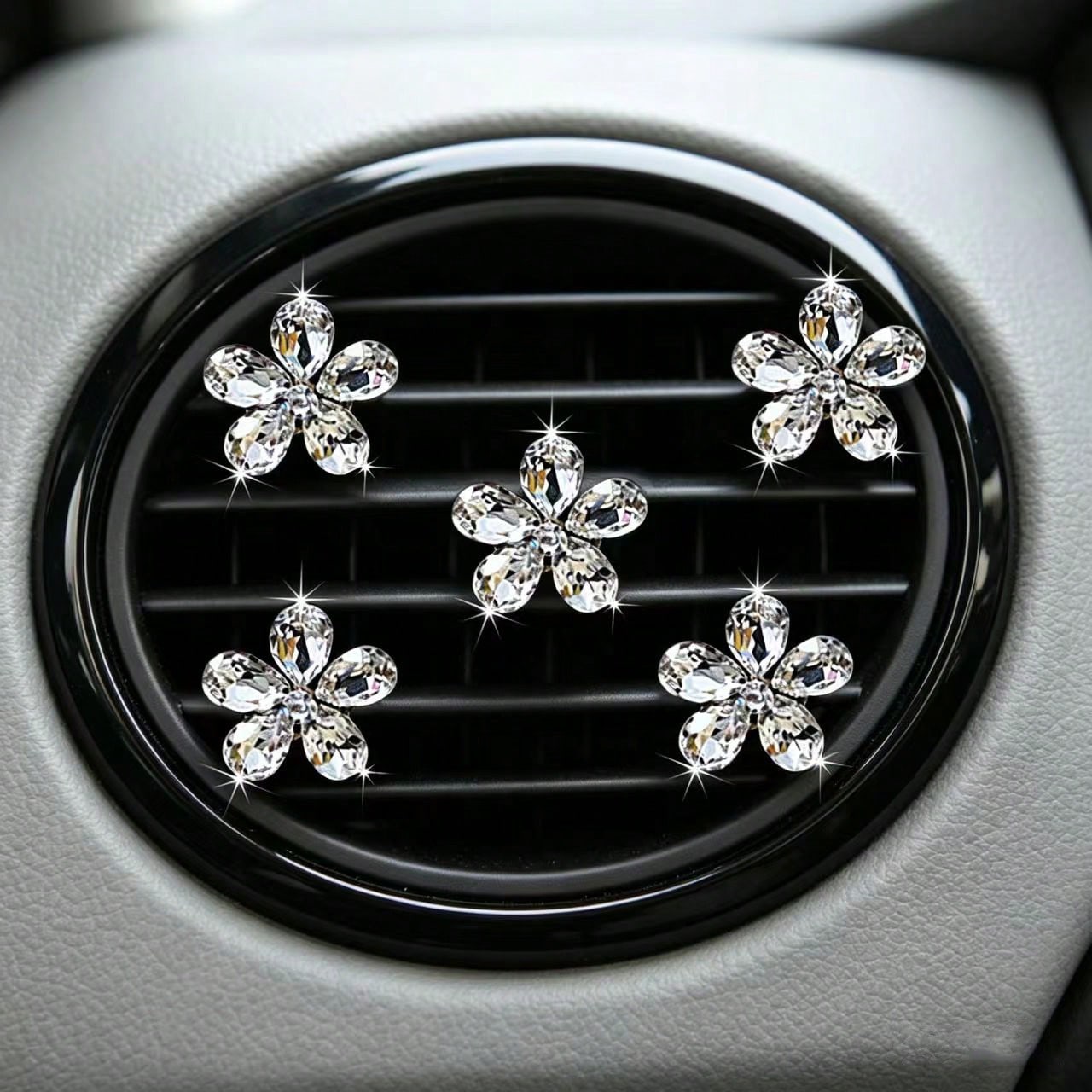 5pcs Shiny Crystal Flower Car Air Vent Clip Decor, Car Interior Ornament, Personalized Decoration For Men And Women