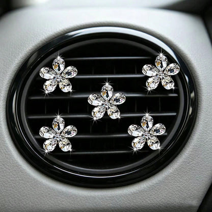 5pcs Shiny Crystal Flower Car Air Vent Clip Decor, Car Interior Ornament, Personalized Decoration For Men And Women