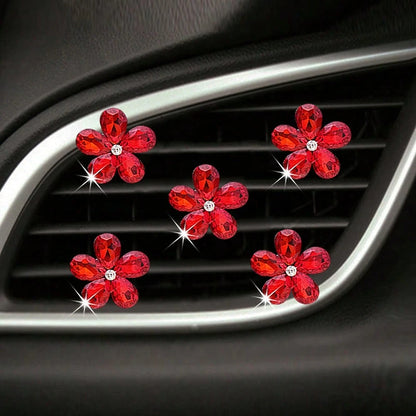 5pcs Shiny Crystal Flower Car Air Vent Clip Decor, Car Interior Ornament, Personalized Decoration For Men And Women