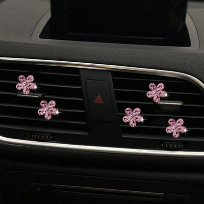 5pcs Shiny Crystal Flower Car Air Vent Clip Decor, Car Interior Ornament, Personalized Decoration For Men And Women