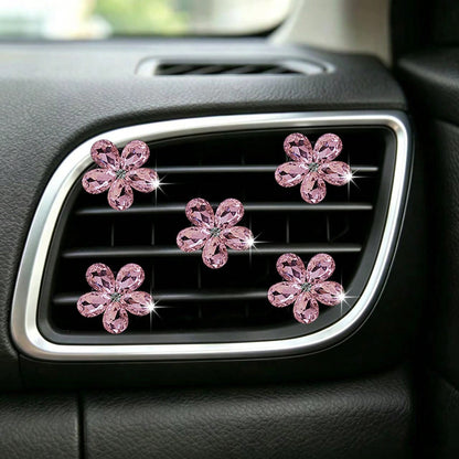 5pcs Shiny Crystal Flower Car Air Vent Clip Decor, Car Interior Ornament, Personalized Decoration For Men And Women