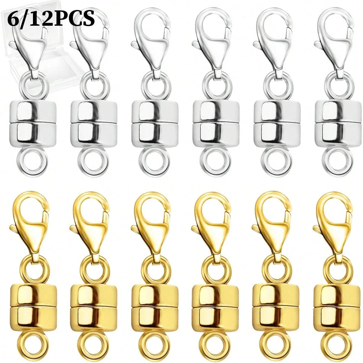 6/12pcs Magnetic Necklace Clasp With Lobster Claw, 14K Gold And Silver Color Magnetic Jewelry Clasps For Necklace Extender Bracelet Clasp Ring (Mini Size)