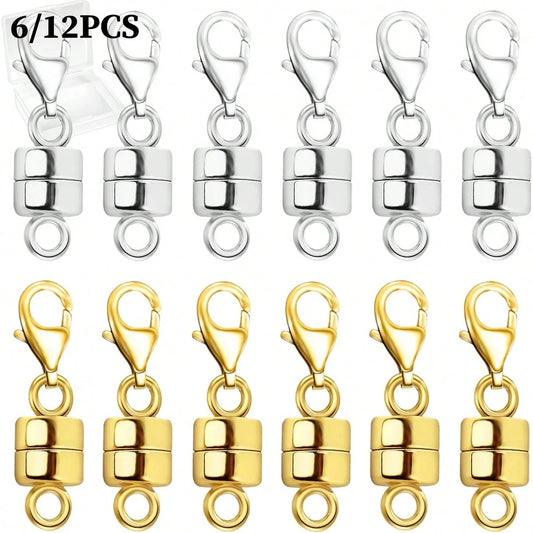 6/12pcs Magnetic Necklace Clasp With Lobster Claw, 14K Gold And Silver Color Magnetic Jewelry Clasps For Necklace Extender Bracelet Clasp Ring (Mini Size)