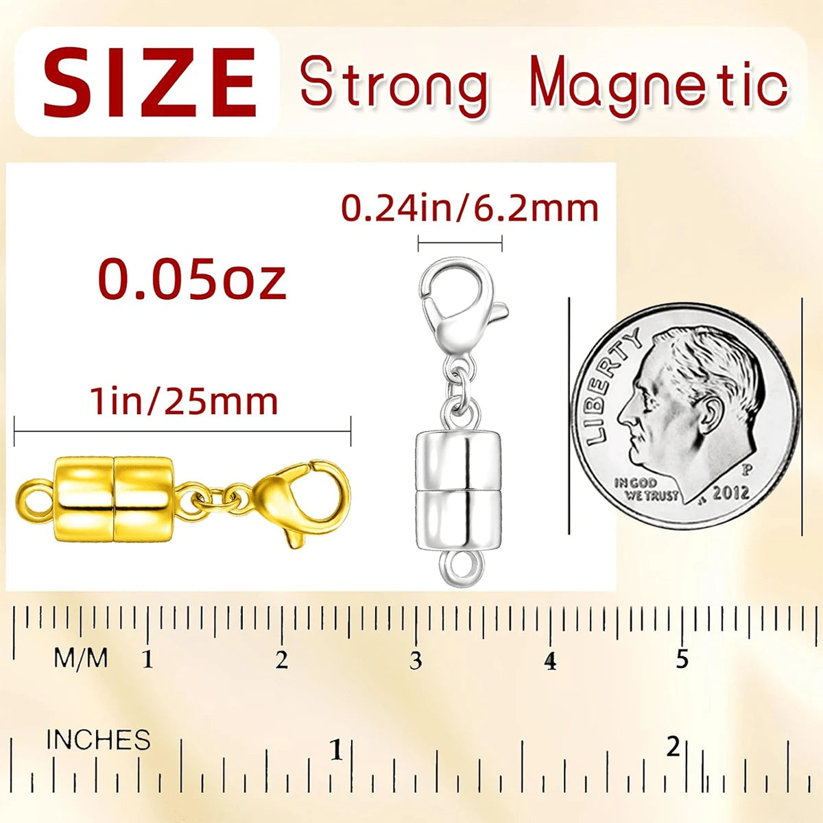 6/12pcs Magnetic Necklace Clasp With Lobster Claw, 14K Gold And Silver Color Magnetic Jewelry Clasps For Necklace Extender Bracelet Clasp Ring (Mini Size)