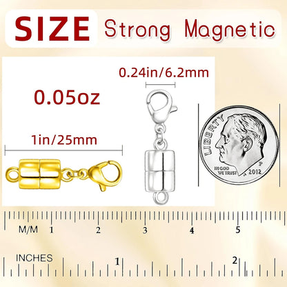 6/12pcs Magnetic Necklace Clasp With Lobster Claw, 14K Gold And Silver Color Magnetic Jewelry Clasps For Necklace Extender Bracelet Clasp Ring (Mini Size)