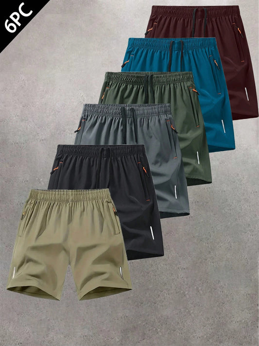 6 Packs Men's Summer Shorts- Quick-Dry Ice Silk For Basketball Gym Beach Outdoor
