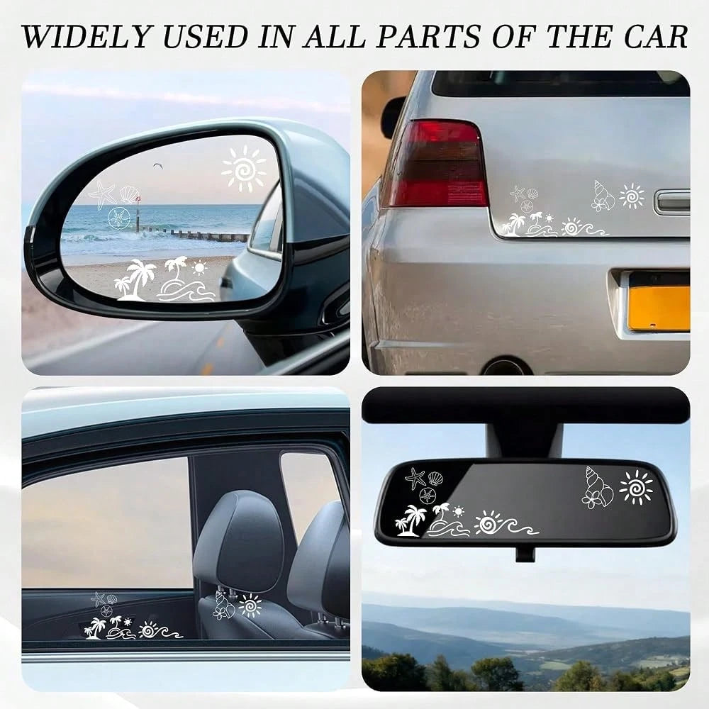 6 Pcs Beach Ocean Car Stickers, Tropical Pa 1lm Sun Sticker Decals For Outside Of Car, Cute Summer Stickers For Automotive Bumper Windo