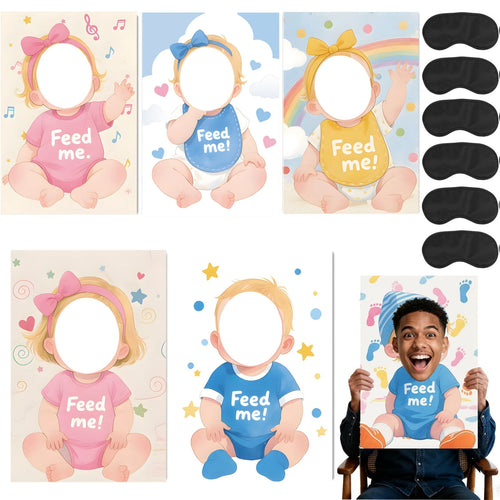 "6 Sets Blindfolded Baby Shower Games Feed Me Baby Shower Game Blindfolded Baby Food Feeding Game Gender Reveal Game Baby Shower Party Supplies"