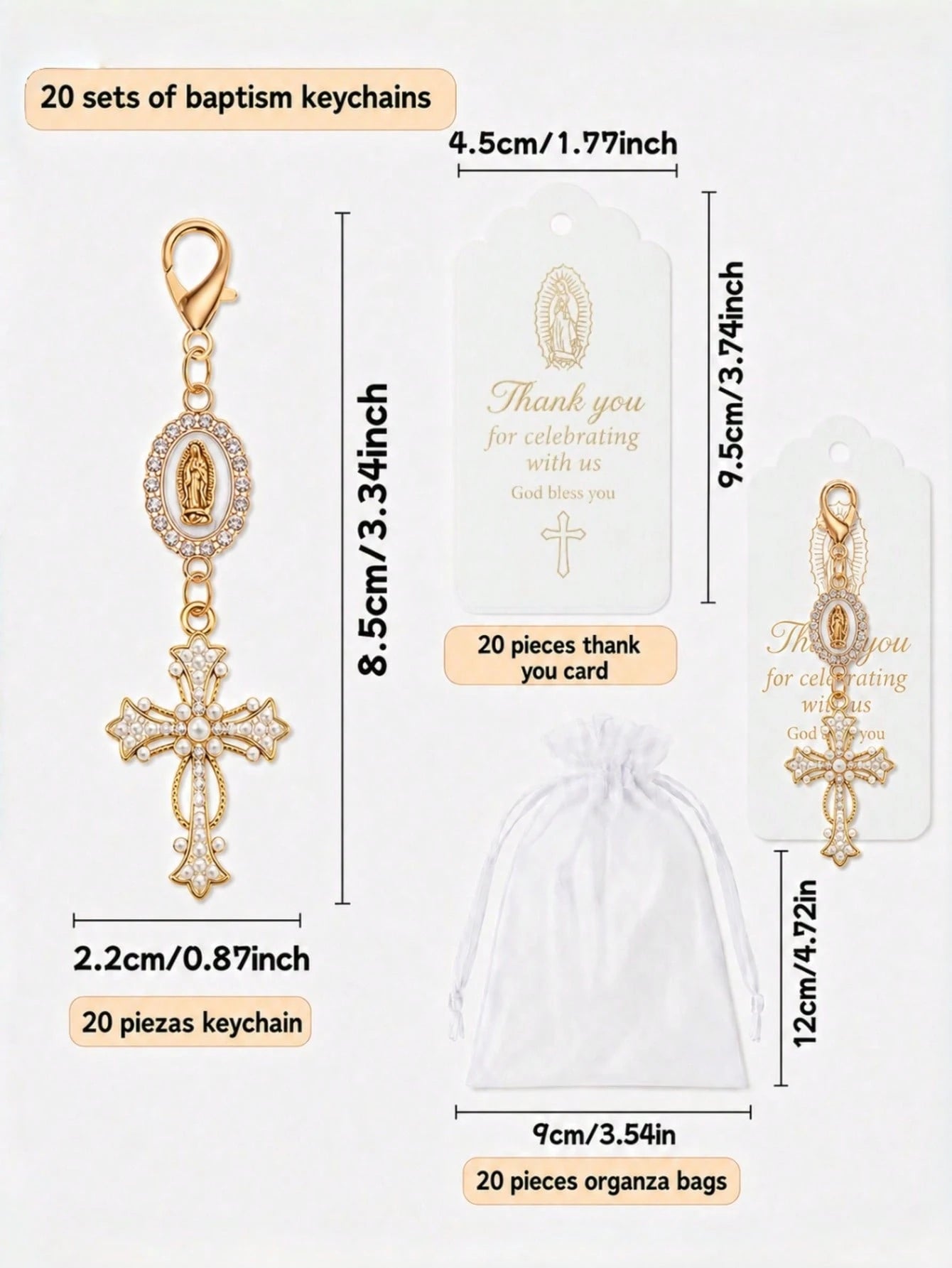 60pcs/20sets Baptism Cross Keychain Favors, Baptism Souvenirs, First Communion Keepsakes, Baptism Gifts For Girls, Baby Shower Gifts For Guests, Wedding Guest Favors, Baptism Favors